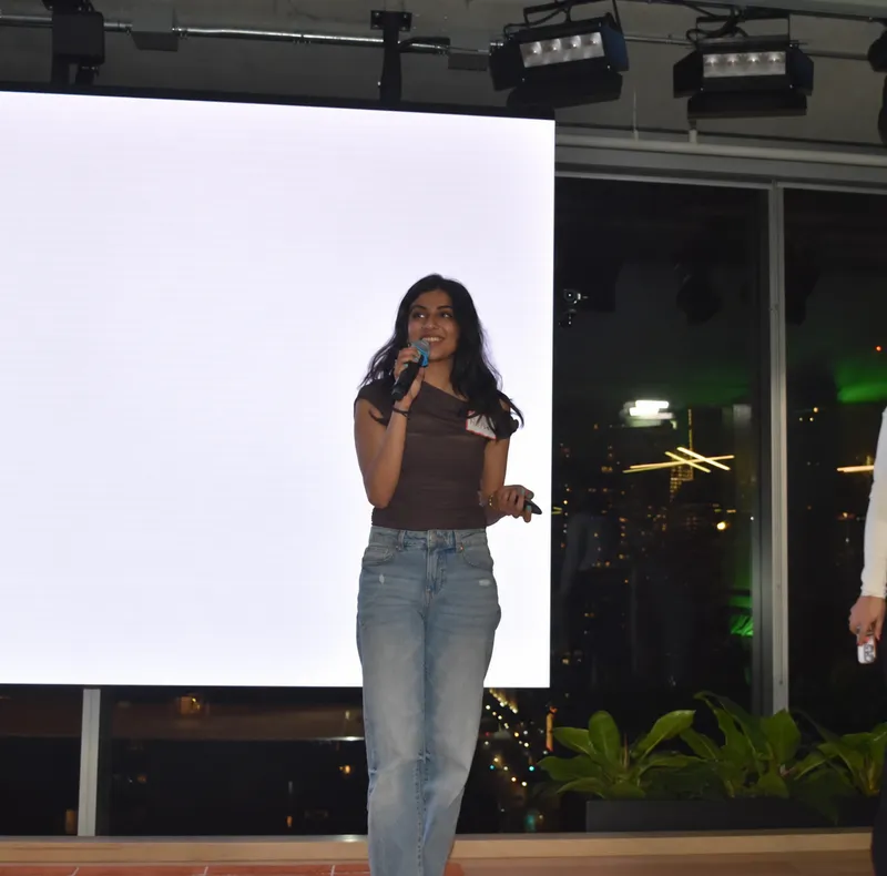 Speaking on stage